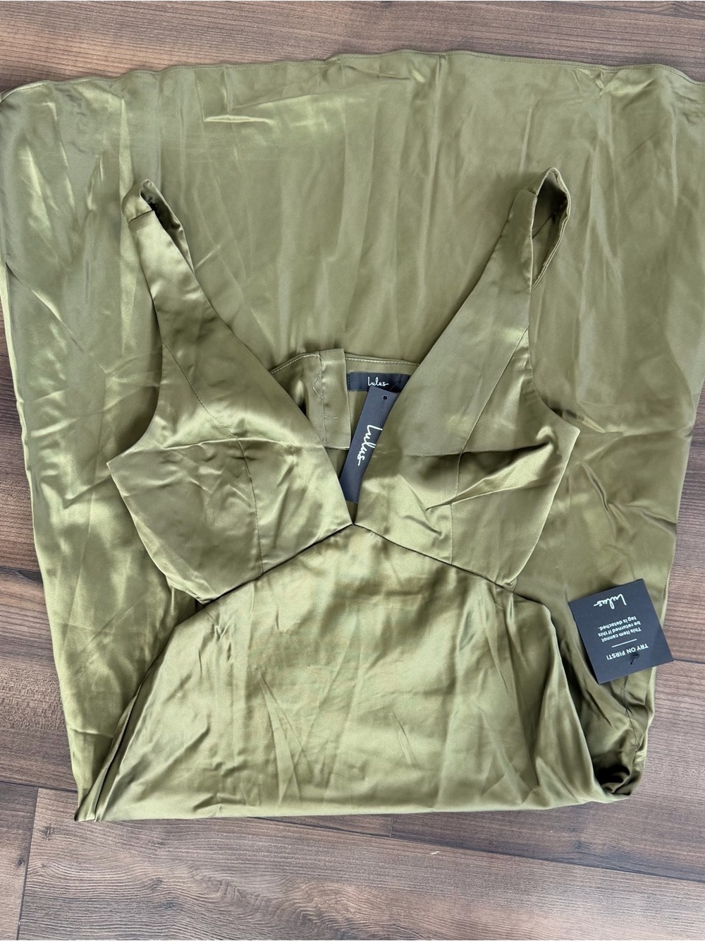 NWT Lulus Unmatched Elegance Olive Satin Sleeveless Midi Dress - Picture 3 of 4